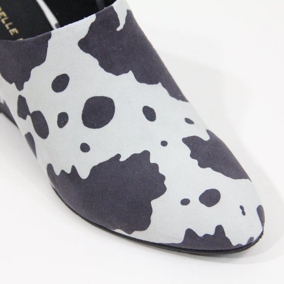 Pelle Moda Clogs Women Cow Print Shoes NEW Wedge Heel 8 Kiko black white - Picture 2 of 7